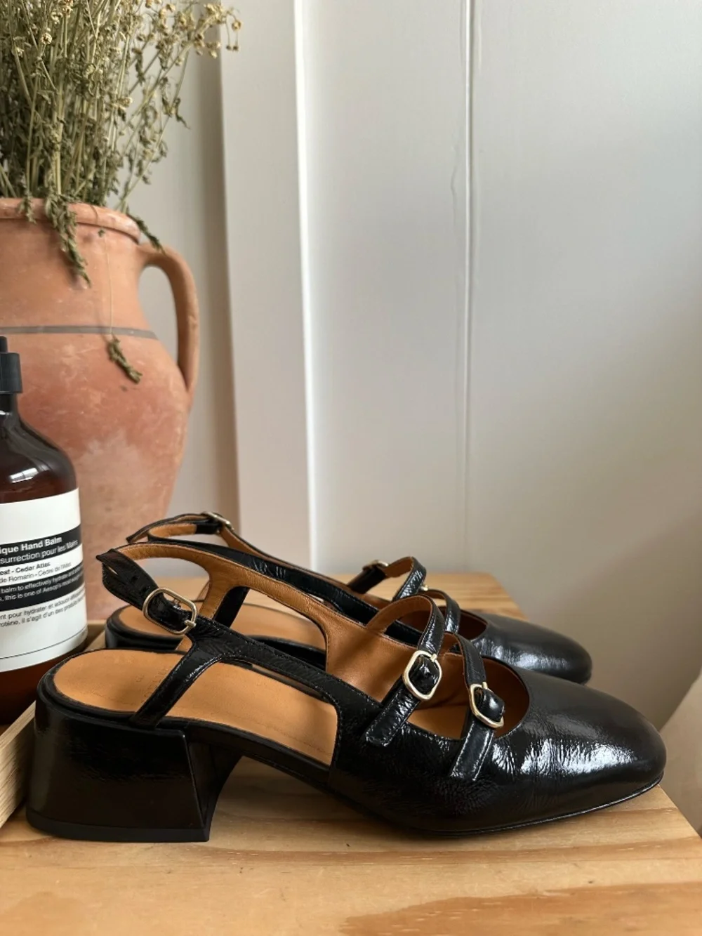 Sezane black patent mary jane slingbacks